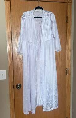 Vintage JCPenney Pale Purple Nylon Satin Long Robe with Lace Trim
